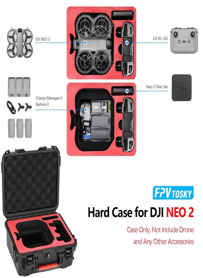 اف بي في توسكاي جراب FPVtosky NEO 2، جراب صلب مقاوم للماء لملحقات DJI NEO 2 Fly More Combo، يناسب جهاز التحكم عن بعد DJI RC-N3 [الجراب فقط] - Image 2